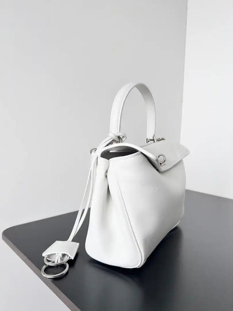 Balenciaga 7954562 Rodeo Handbag Mini in White smooth calfskin aged-Silver