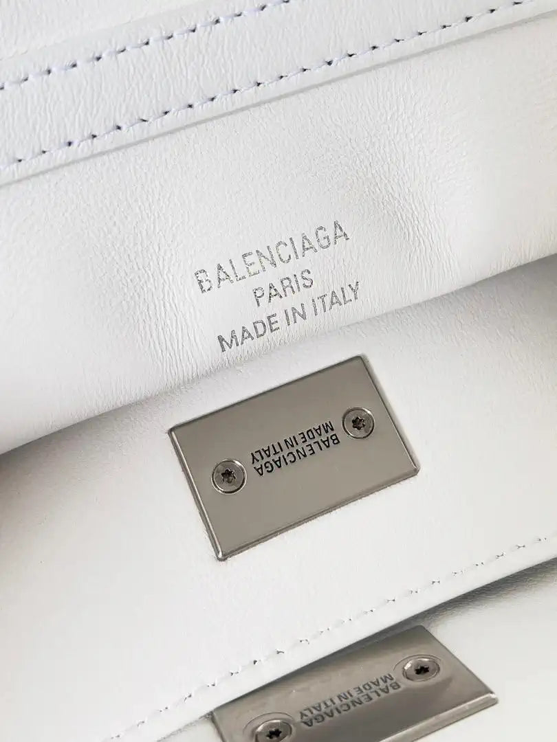 Balenciaga 7954562 Rodeo Handbag Mini in White smooth calfskin aged-Silver
