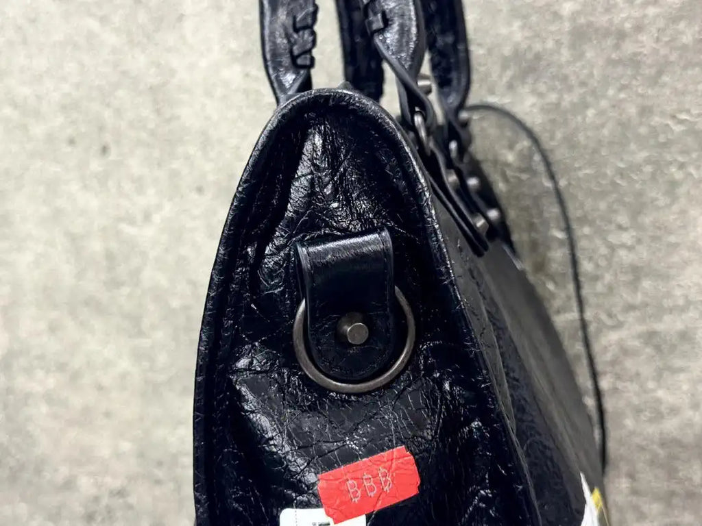 Balenciaga 8230582 Women Le City First Bag Medium in Black Arena Storico lambskin with LOGO