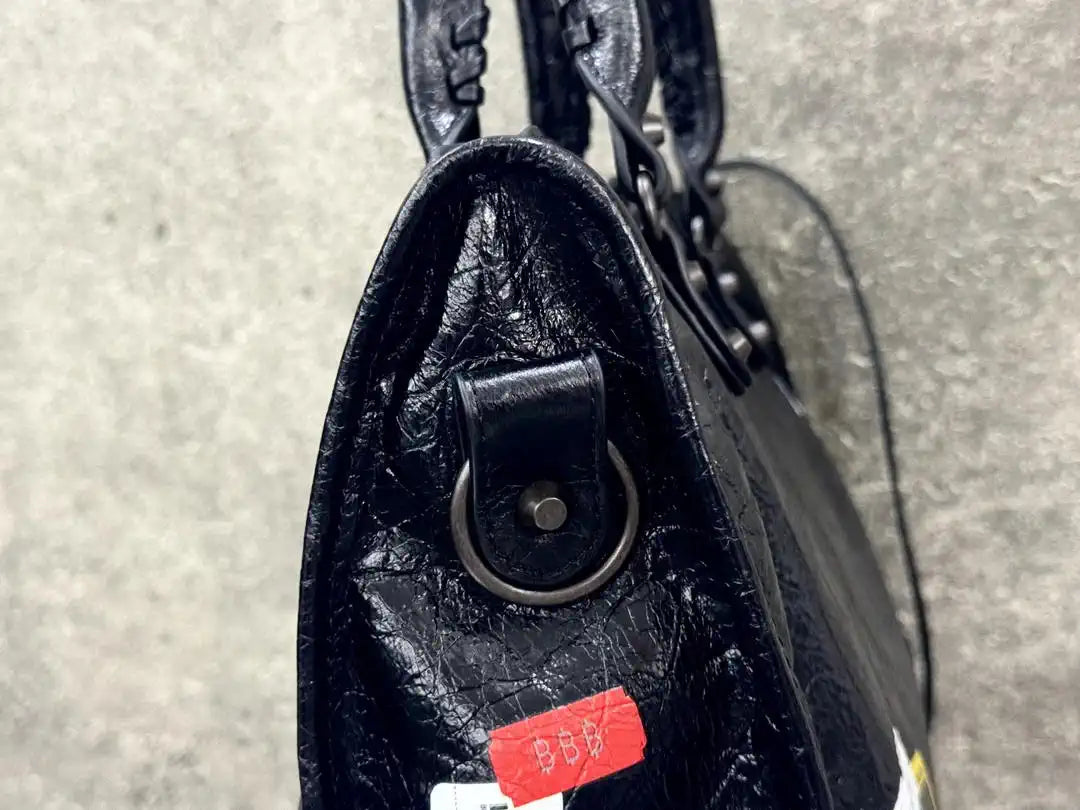 Balenciaga 8230582 Women Le City First Bag Medium in Black Arena Storico lambskin with LOGO