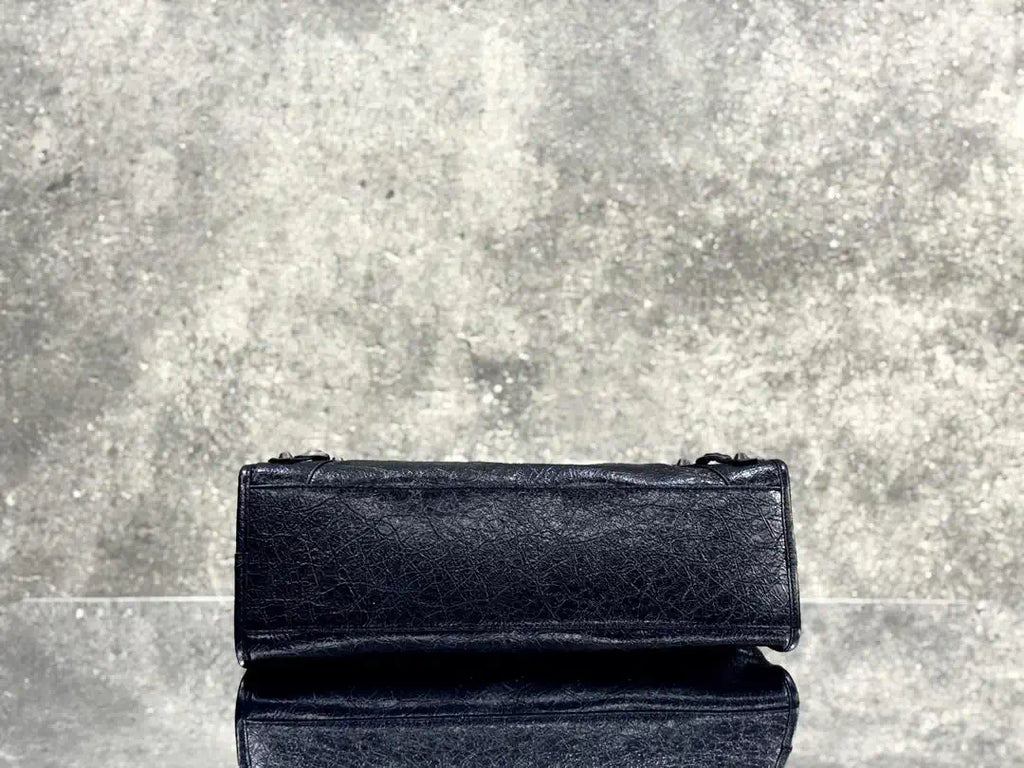 Balenciaga 8230582 Women Le City First Bag Medium in Black Arena Storico lambskin with LOGO