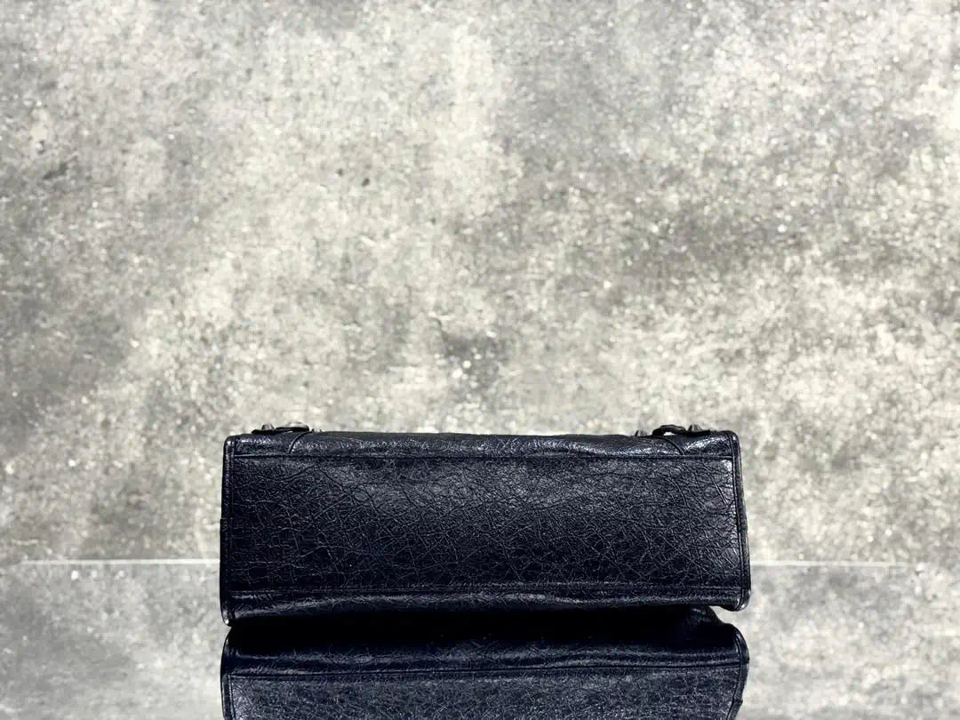 Balenciaga 8230582 Women Le City First Bag Medium in Black Arena Storico lambskin with LOGO
