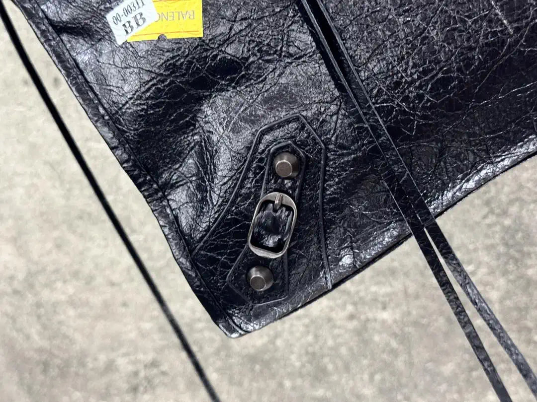 Balenciaga 8230582 Women Le City First Bag Medium in Black Arena Storico lambskin with LOGO