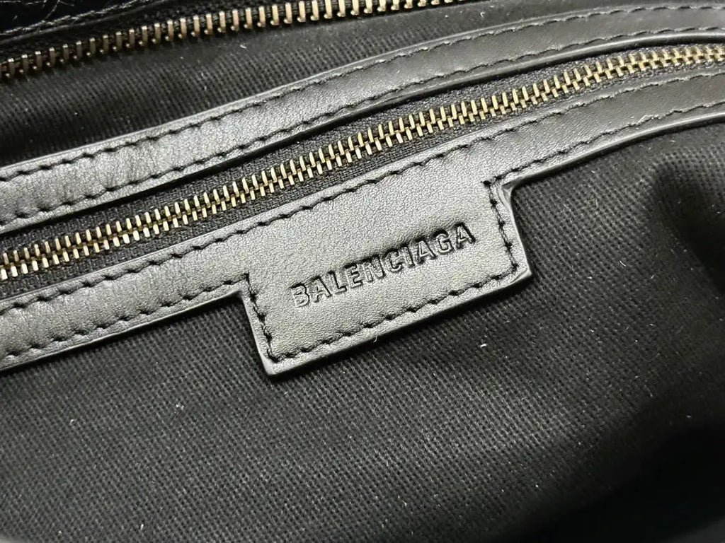 Balenciaga 8230582 Women Le City First Bag Medium in Black Arena Storico lambskin with LOGO