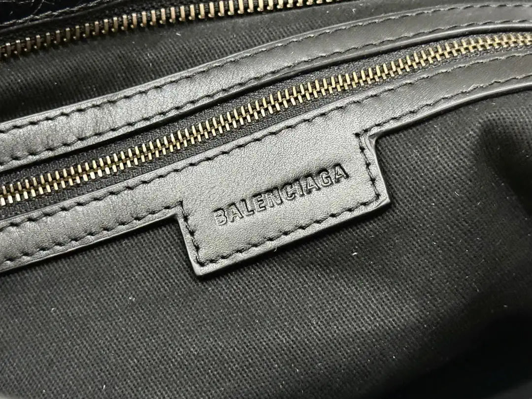 Balenciaga 8230582 Women Le City First Bag Medium in Black Arena Storico lambskin with LOGO