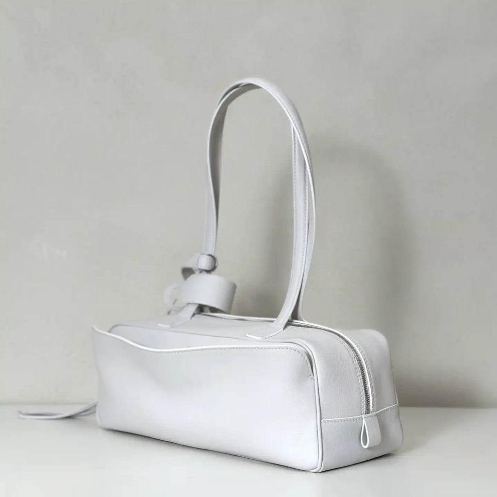 Balenciaga 8264252 Carrie Bowling Bag in White calfskin aged-gold hardware