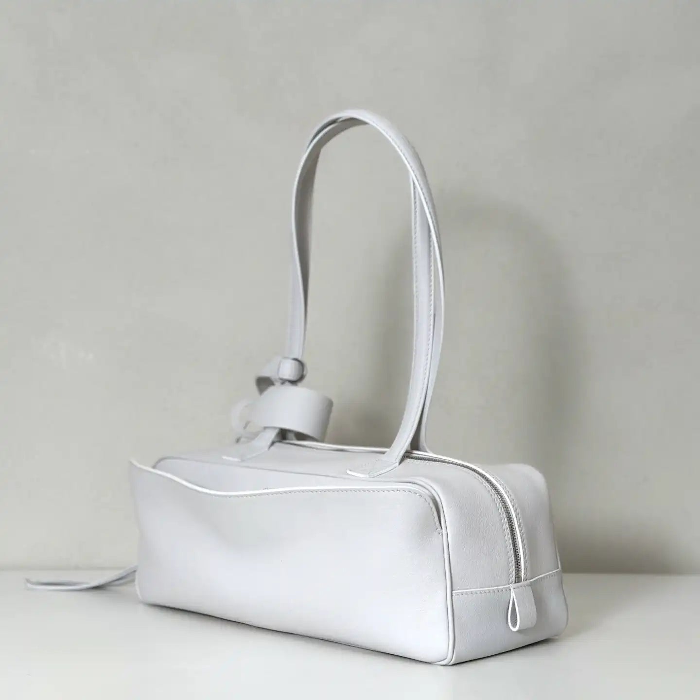 Balenciaga 8264252 Carrie Bowling Bag in White calfskin aged-gold hardware