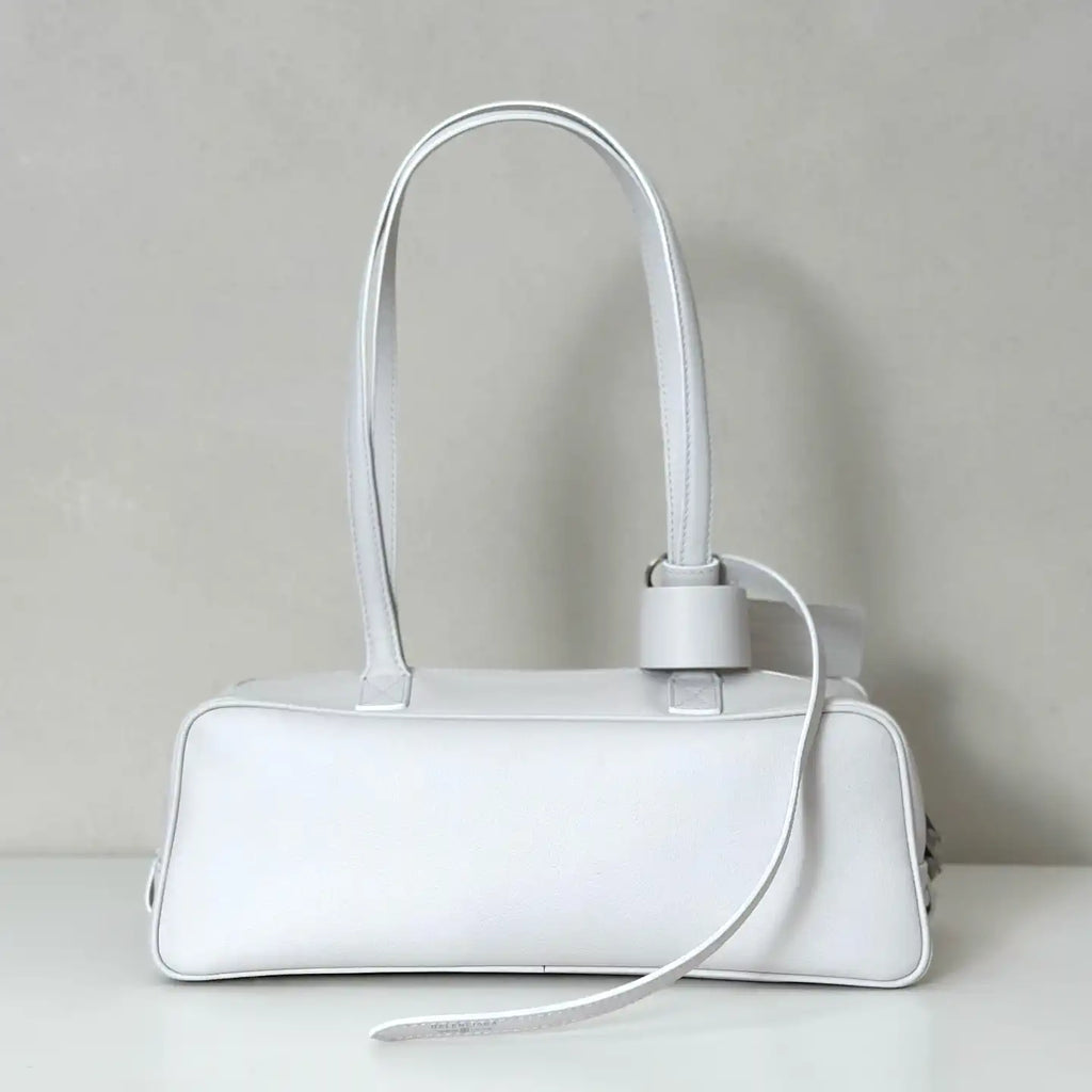 Balenciaga 8264252 Carrie Bowling Bag in White calfskin aged-gold hardware