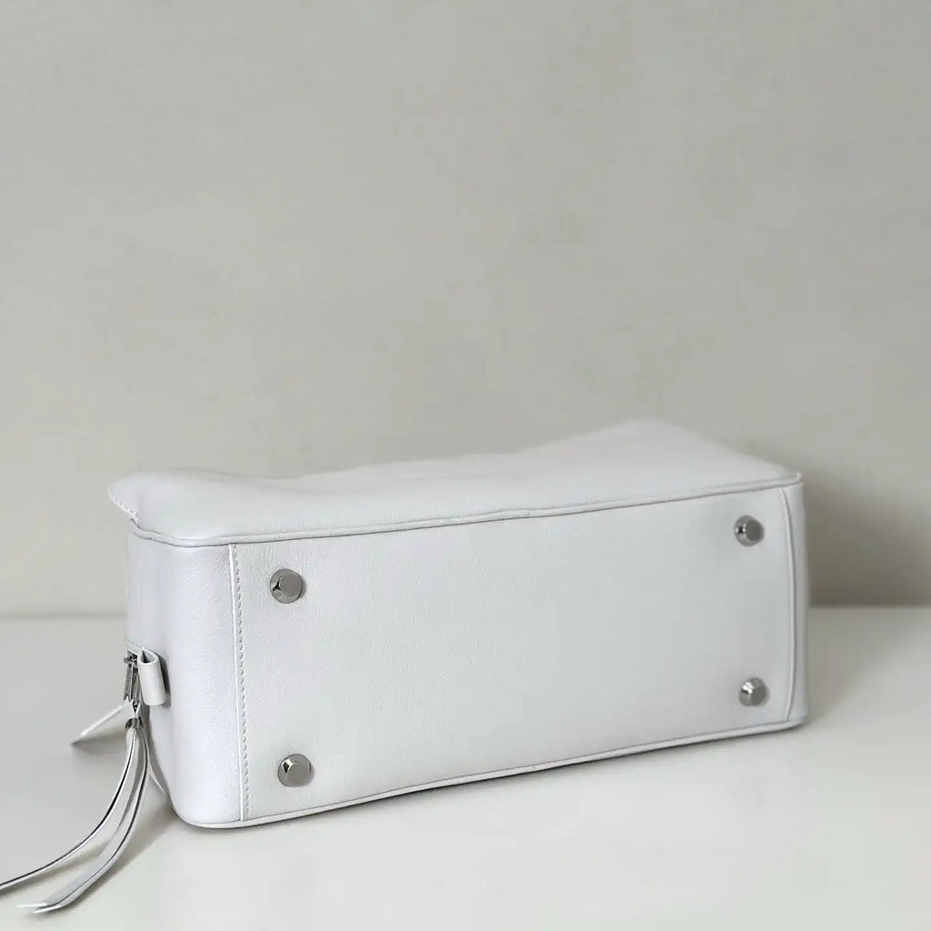 Balenciaga 8264252 Carrie Bowling Bag in White calfskin aged-gold hardware