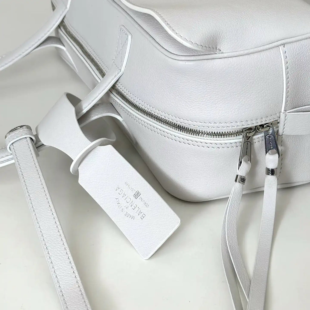 Balenciaga 8264252 Carrie Bowling Bag in White calfskin aged-gold hardware