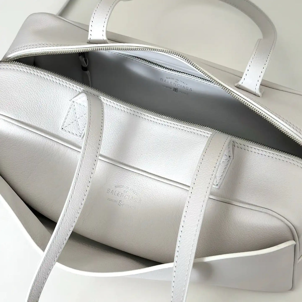 Balenciaga 8264252 Carrie Bowling Bag in White calfskin aged-gold hardware
