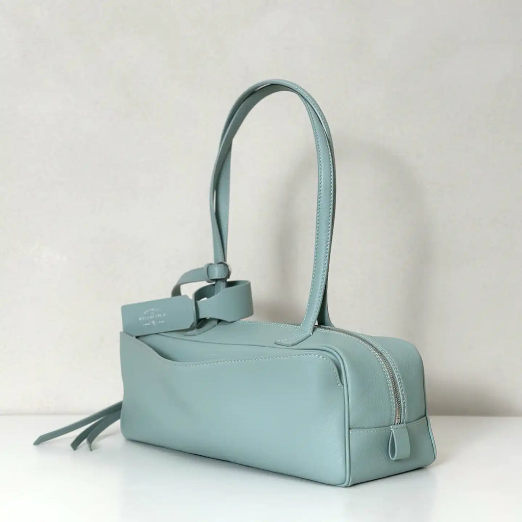 Balenciaga 8264252 Carrie Bowling Bag in Blue calfskin aged-gold hardware