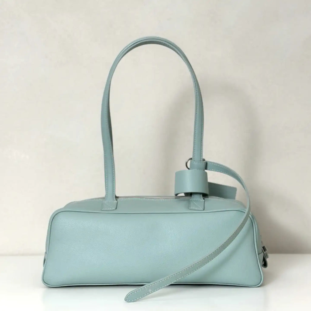 Balenciaga 8264252 Carrie Bowling Bag in Blue calfskin aged-gold hardware