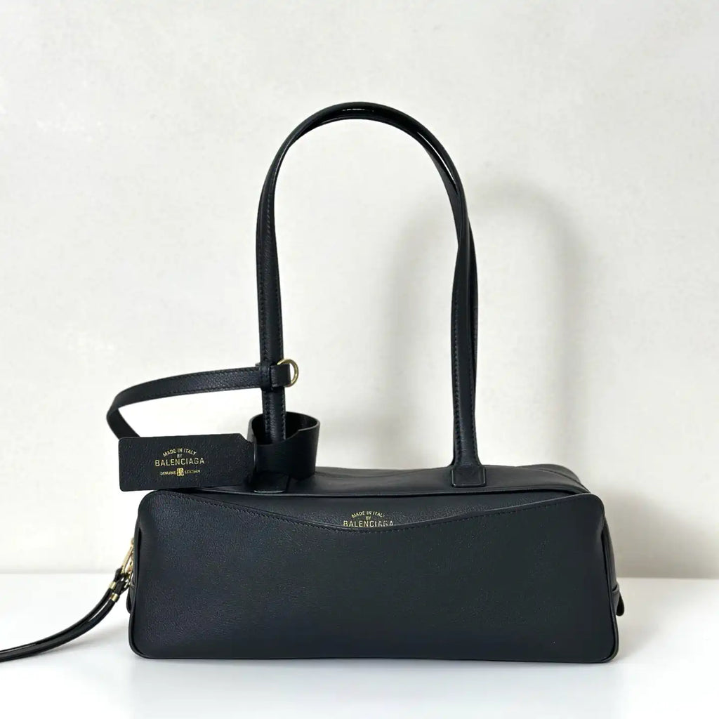 Balenciaga 8264252 Carrie Bowling Bag in black calfskin aged-gold hardware