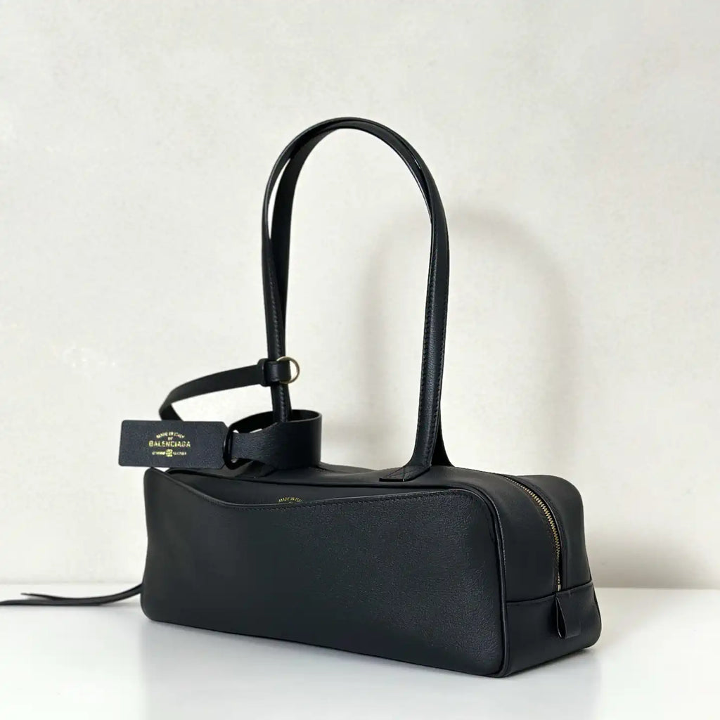 Balenciaga 8264252 Carrie Bowling Bag in black calfskin aged-gold hardware