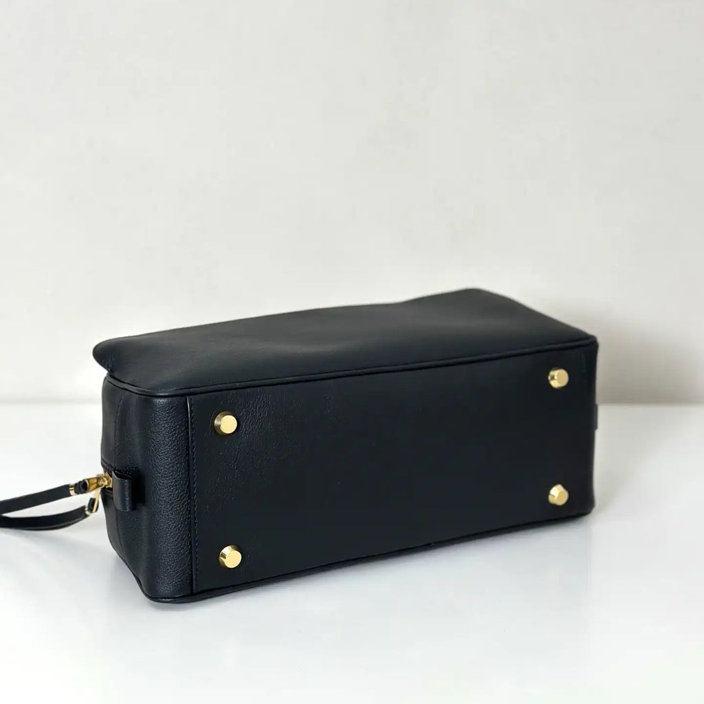 Balenciaga 8264252 Carrie Bowling Bag in black calfskin aged-gold hardware