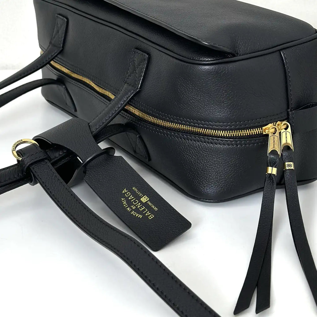 Balenciaga 8264252 Carrie Bowling Bag in black calfskin aged-gold hardware