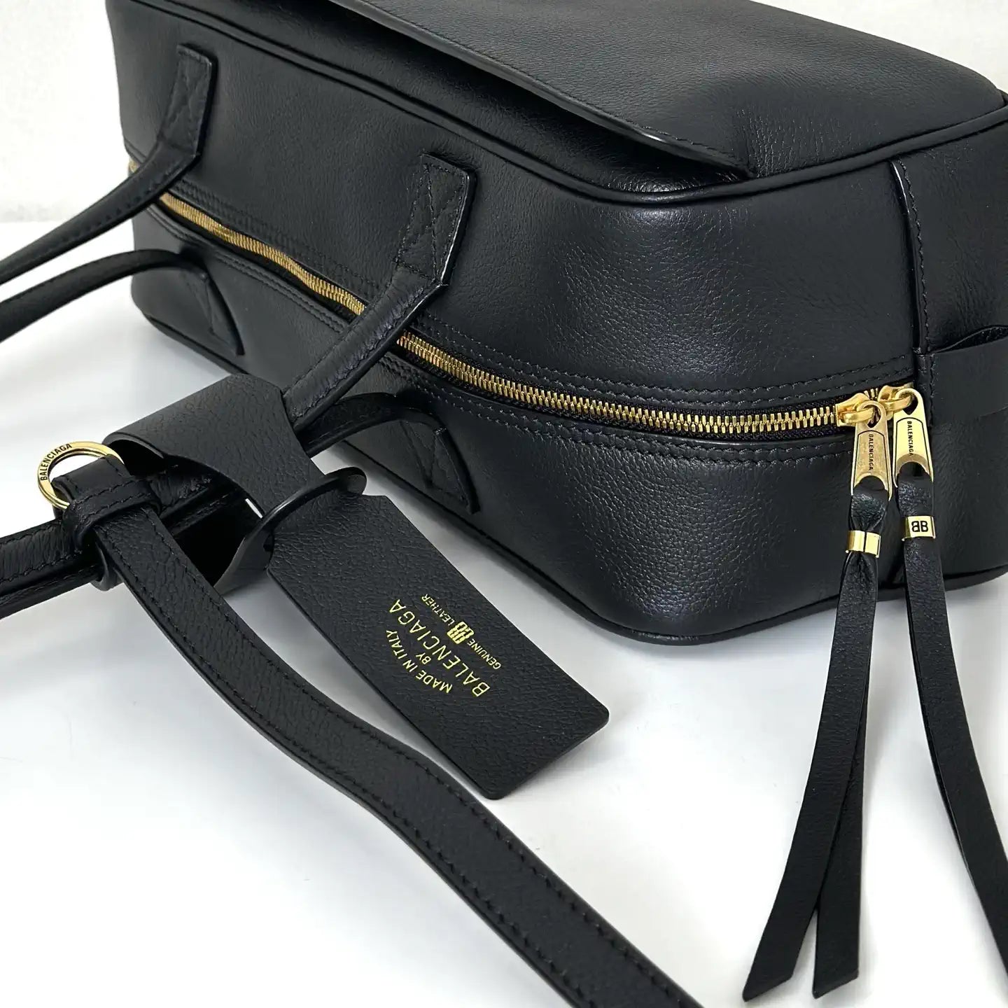 Balenciaga 8264252 Carrie Bowling Bag in black calfskin aged-gold hardware