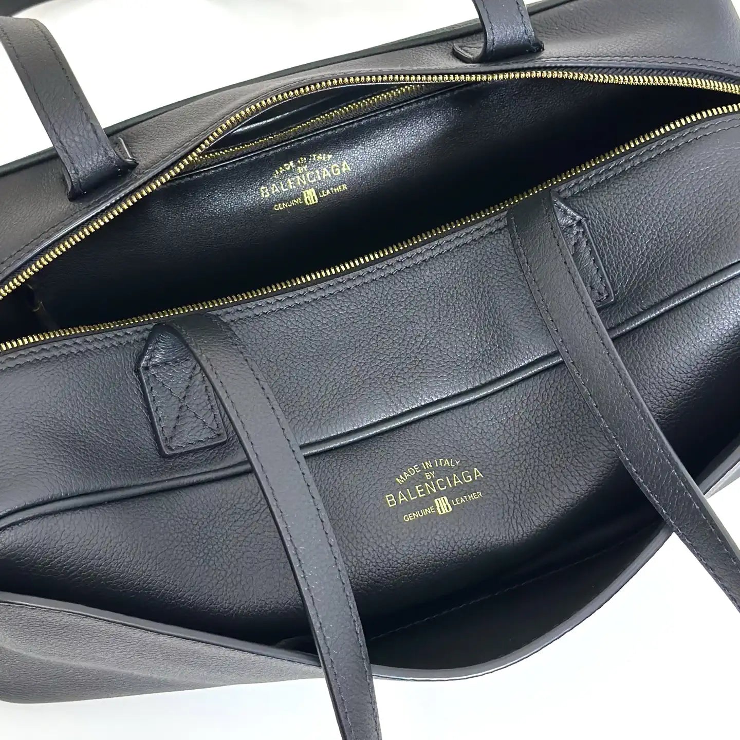 Balenciaga 8264252 Carrie Bowling Bag in black calfskin aged-gold hardware