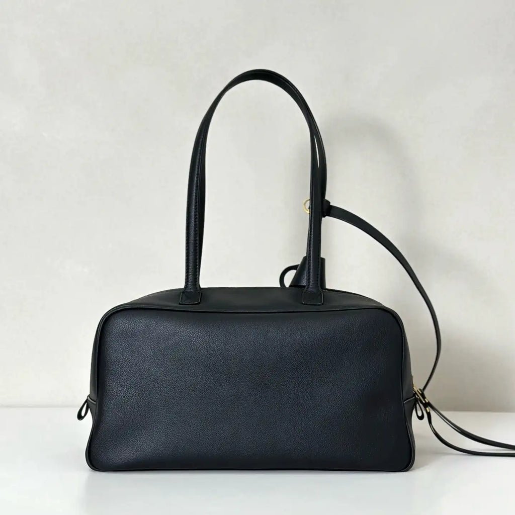 Balenciaga 8264252 Carrie Bowling Bag in black calfskin aged-gold hardware