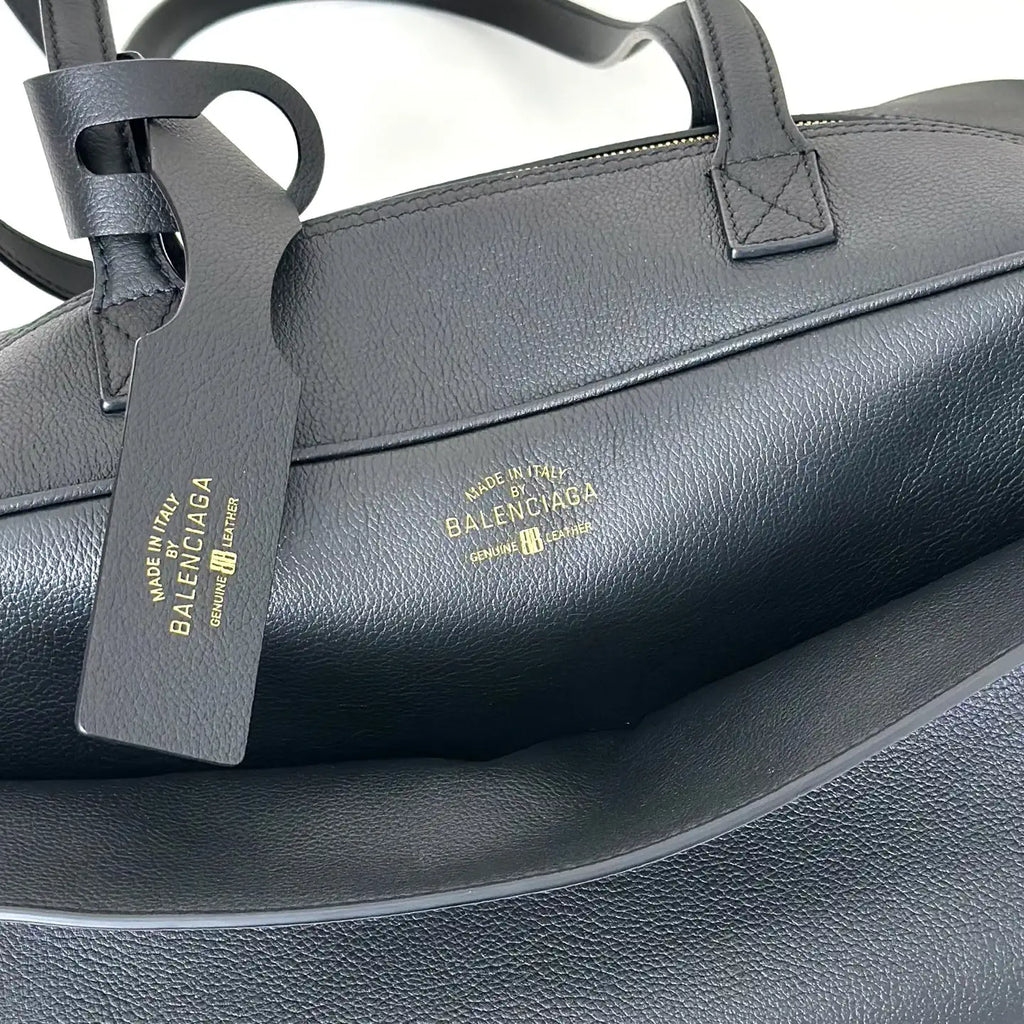 Balenciaga 8264252 Carrie Bowling Bag in black calfskin aged-gold hardware