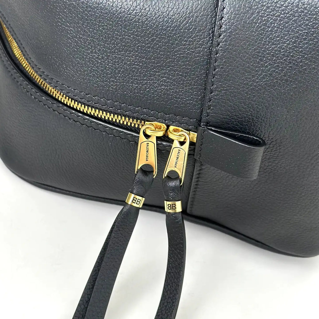 Balenciaga 8264252 Carrie Bowling Bag in black calfskin aged-gold hardware