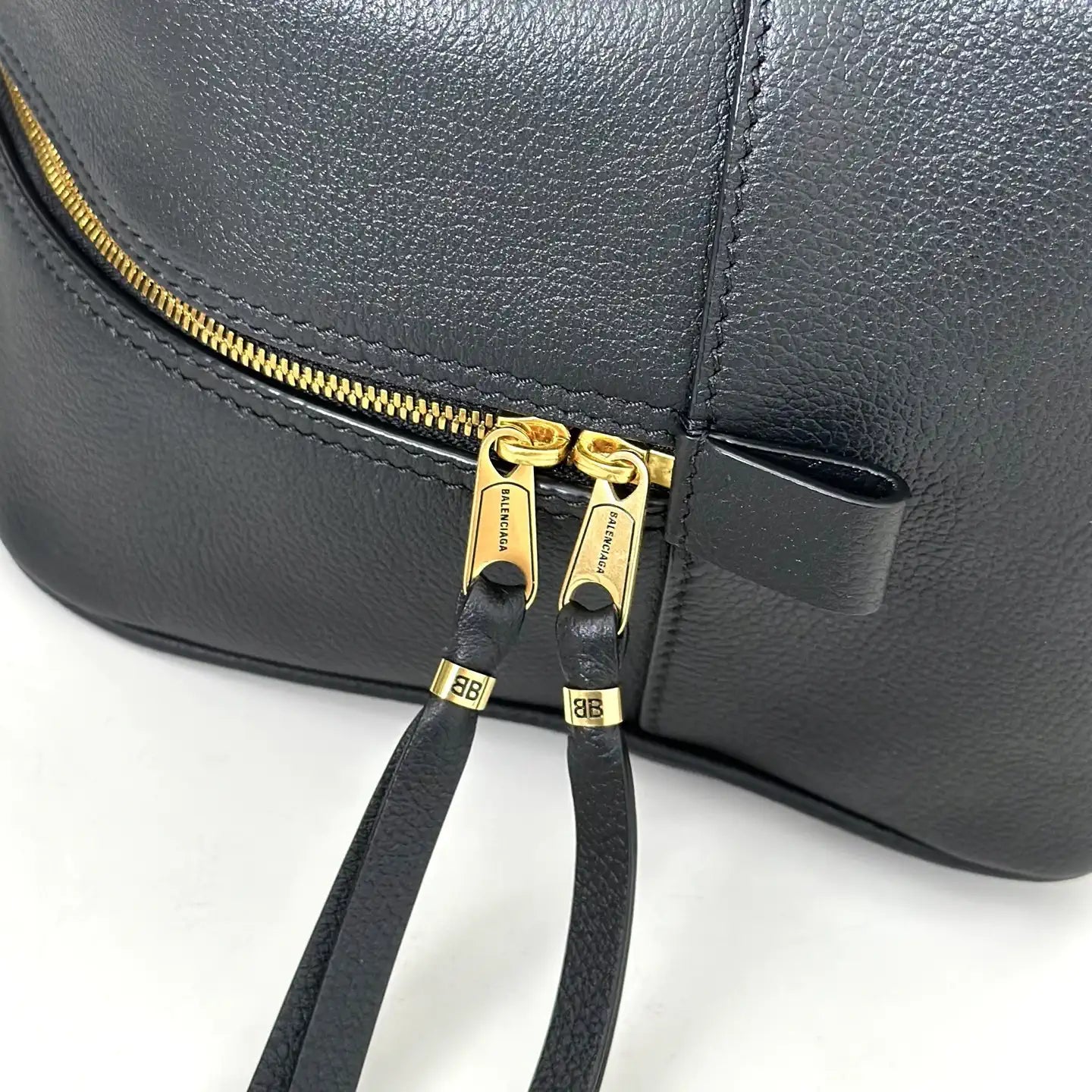 Balenciaga 8264252 Carrie Bowling Bag in black calfskin aged-gold hardware