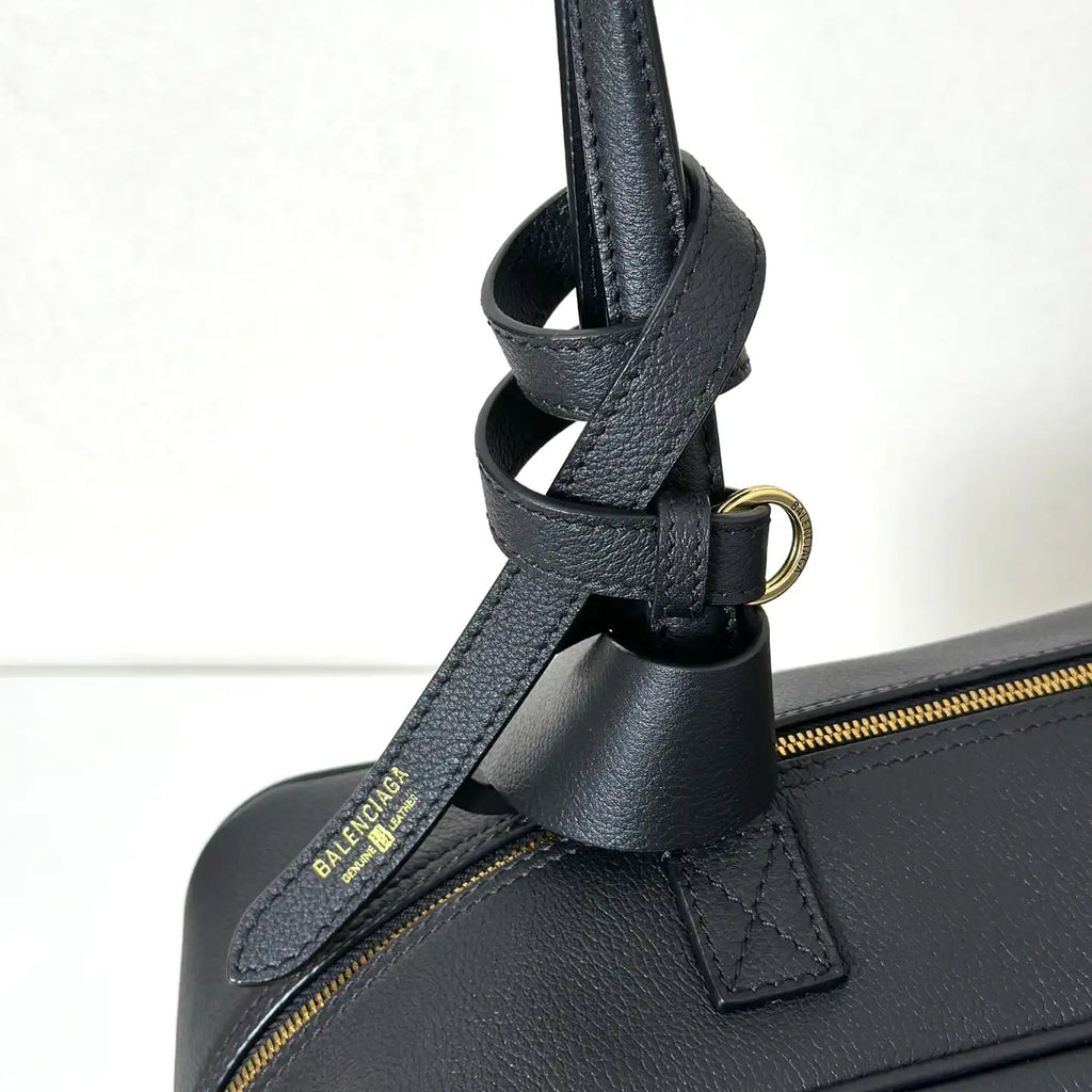 Balenciaga 8264252 Carrie Bowling Bag in black calfskin aged-gold hardware