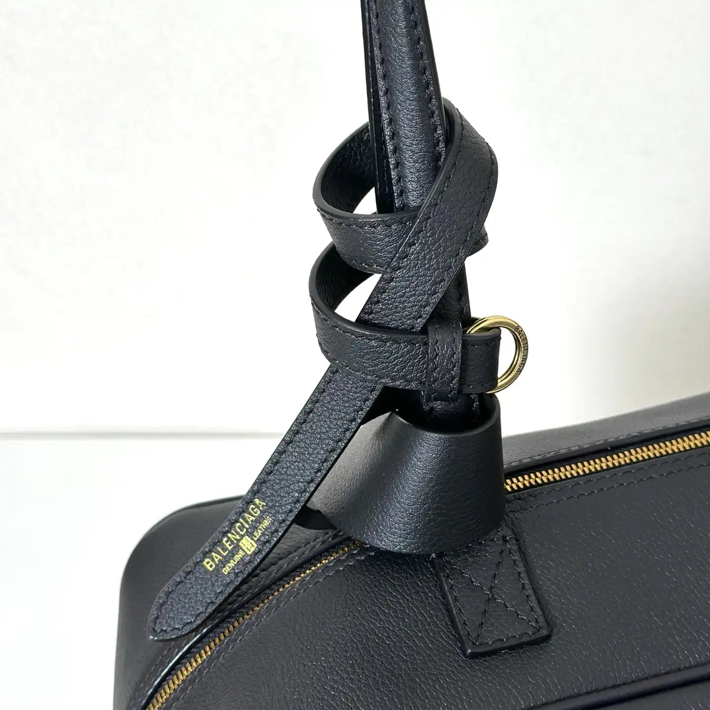 Balenciaga 8264252 Carrie Bowling Bag in black calfskin aged-gold hardware