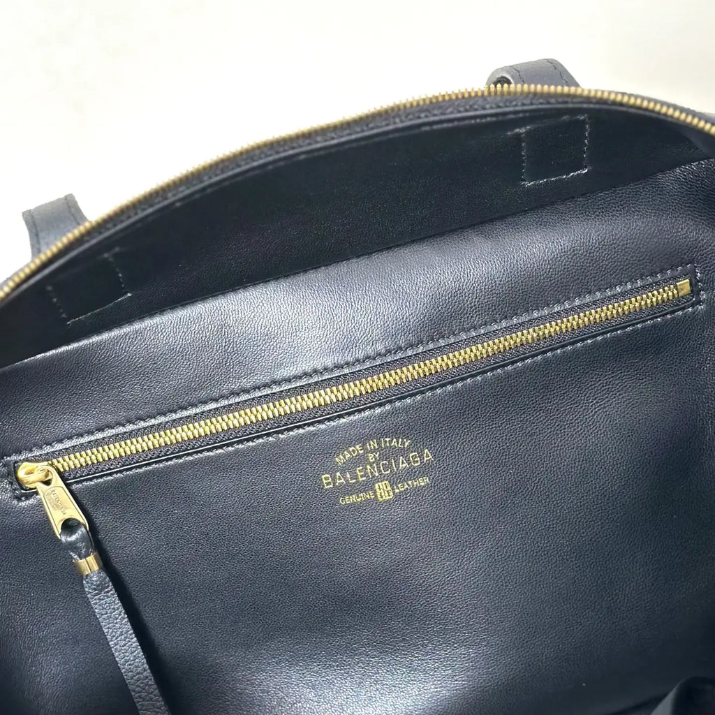 Balenciaga 8264252 Carrie Bowling Bag in black calfskin aged-gold hardware