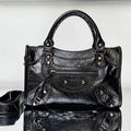 Balenciaga 8414582 Women Le City First Bag in Black Arena Storico lambskin brass hardware