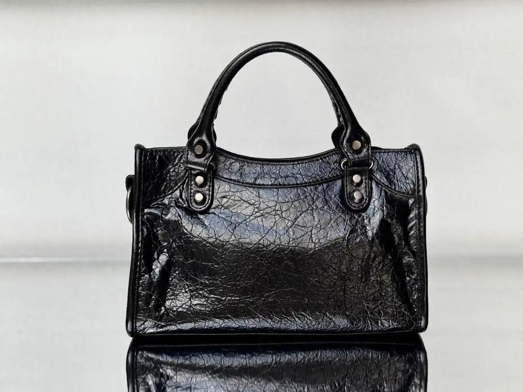 Balenciaga 8414582 Women Le City First Bag in Black Arena Storico lambskin brass hardware