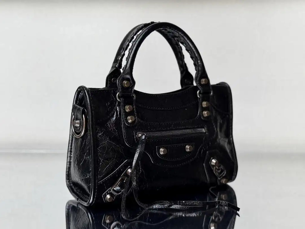 Balenciaga 8414582 Women Le City First Bag in Black Arena Storico lambskin brass hardware