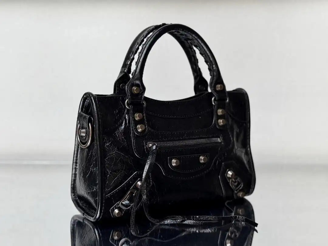 Balenciaga 8414582 Women Le City First Bag in Black Arena Storico lambskin brass hardware