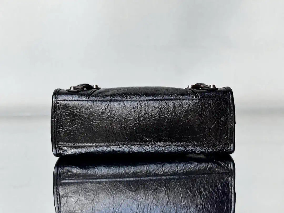 Balenciaga 8414582 Women Le City First Bag in Black Arena Storico lambskin brass hardware