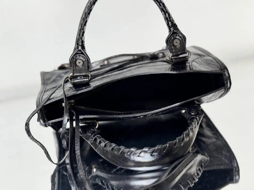 Balenciaga 8414582 Women Le City First Bag in Black Arena Storico lambskin brass hardware