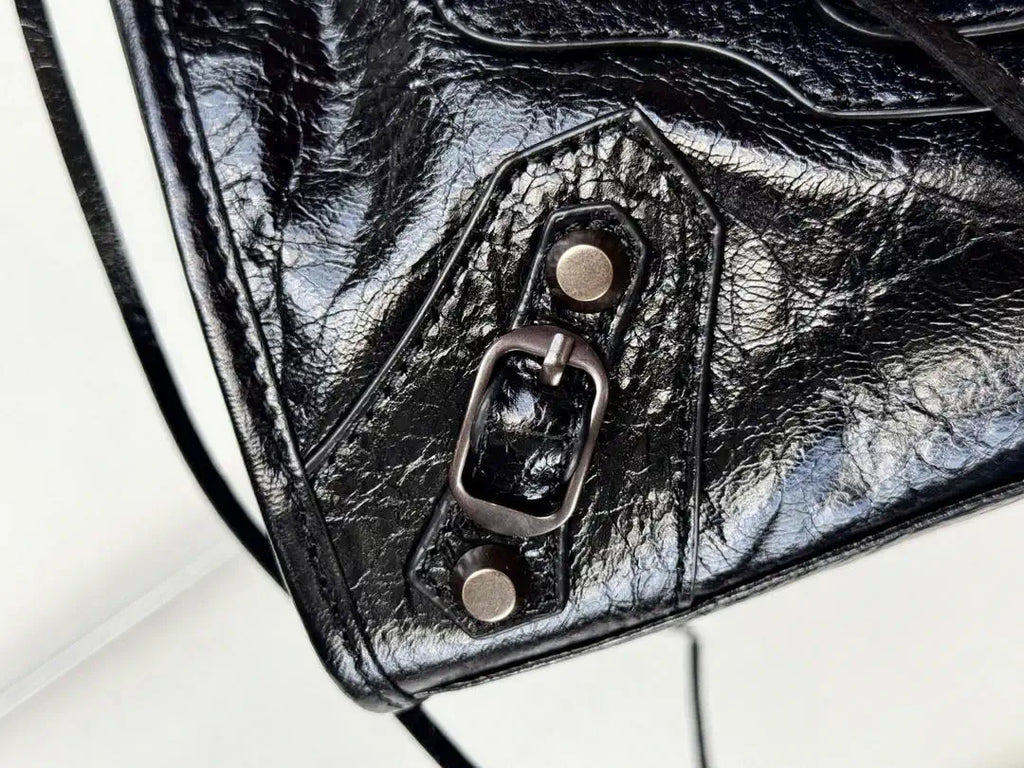Balenciaga 8414582 Women Le City First Bag in Black Arena Storico lambskin brass hardware