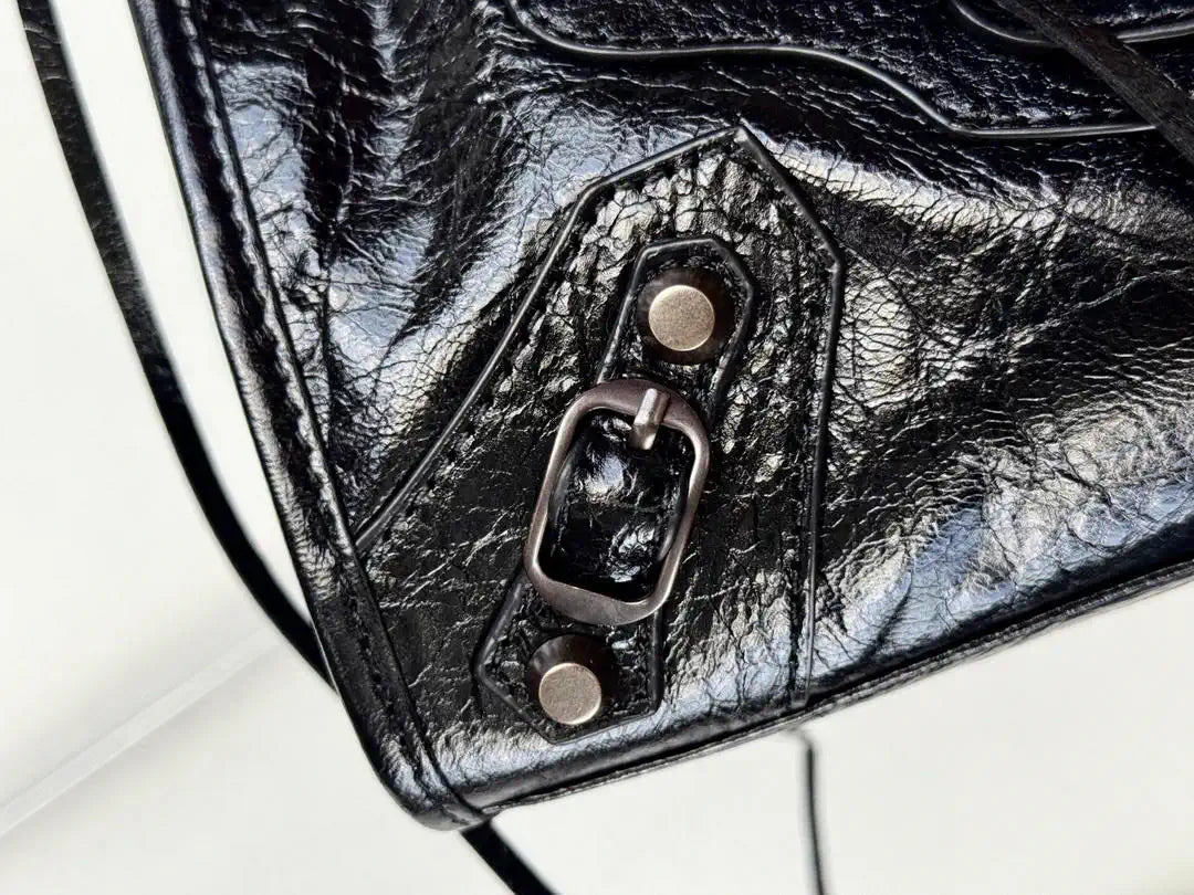 Balenciaga 8414582 Women Le City First Bag in Black Arena Storico lambskin brass hardware