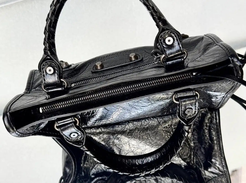 Balenciaga 8414582 Women Le City First Bag in Black Arena Storico lambskin brass hardware