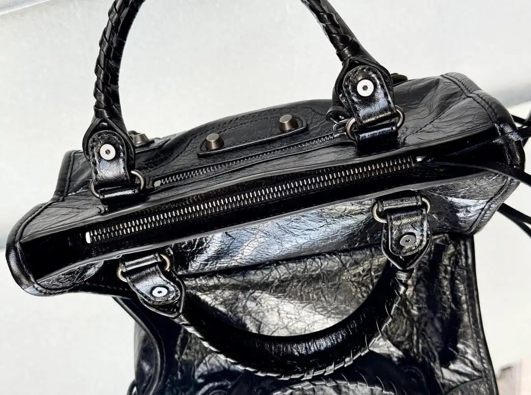 Balenciaga 8414582 Women Le City First Bag in Black Arena Storico lambskin brass hardware