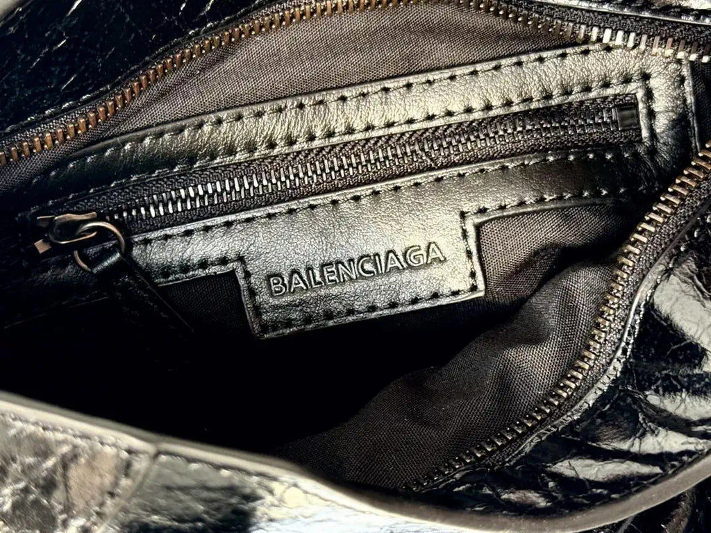 Balenciaga 8414582 Women Le City First Bag in Black Arena Storico lambskin brass hardware