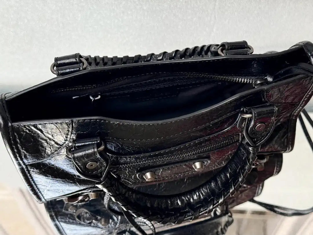 Balenciaga 8414582 Women Le City First Bag in Black Arena Storico lambskin brass hardware