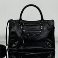 Balenciaga 8414582 Women Le City First Bag in Black Arena Storico lambskin Silver hardware