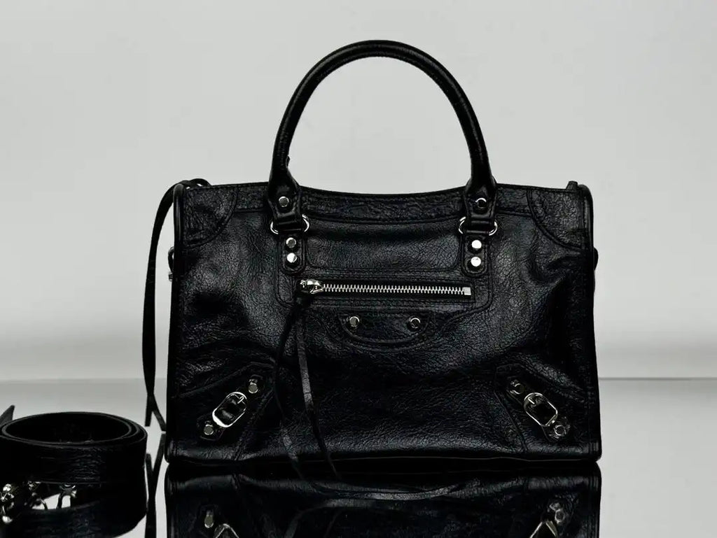 Balenciaga 8414582 Women Le City First Bag in Black Arena Storico lambskin Silver hardware