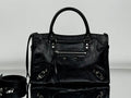 Balenciaga 8414582 Women Le City First Bag in Black Arena Storico lambskin Silver hardware