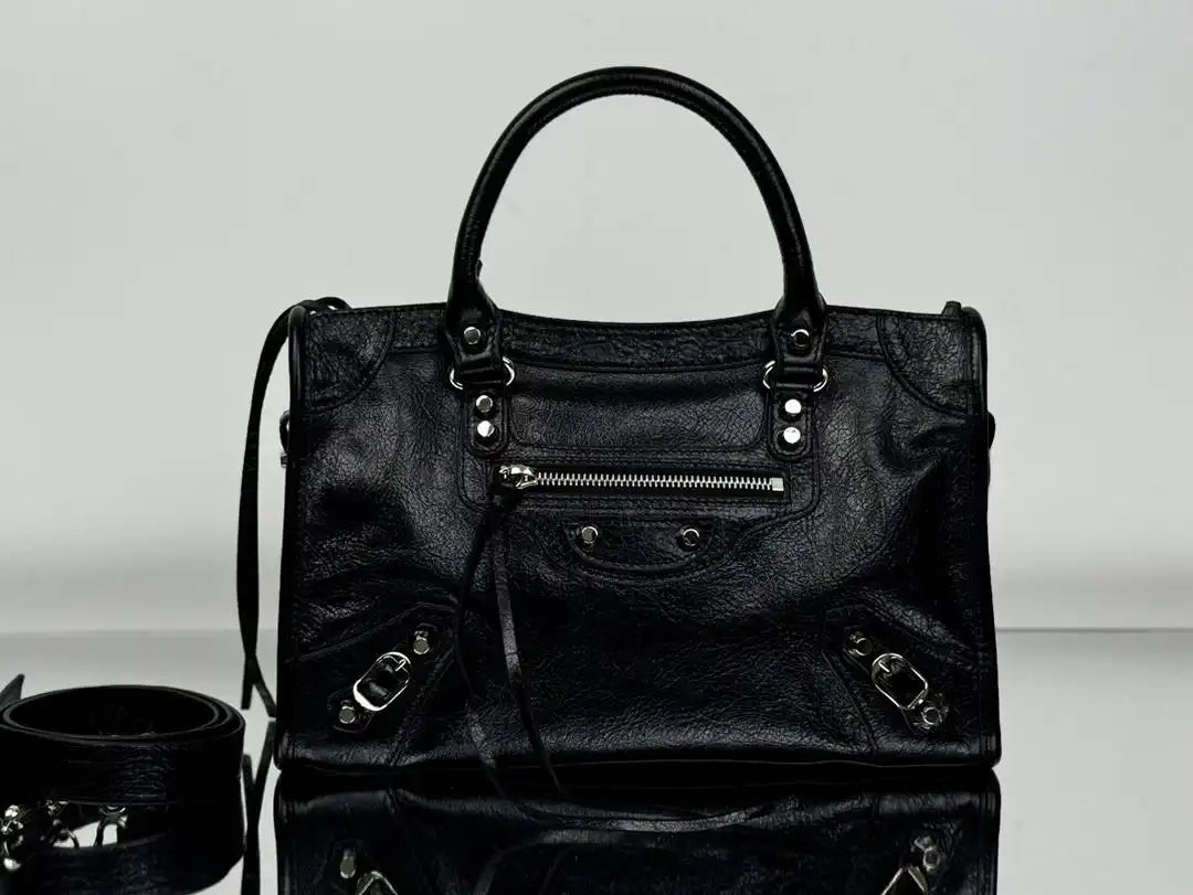 Balenciaga 8414582 Women Le City First Bag in Black Arena Storico lambskin Silver hardware
