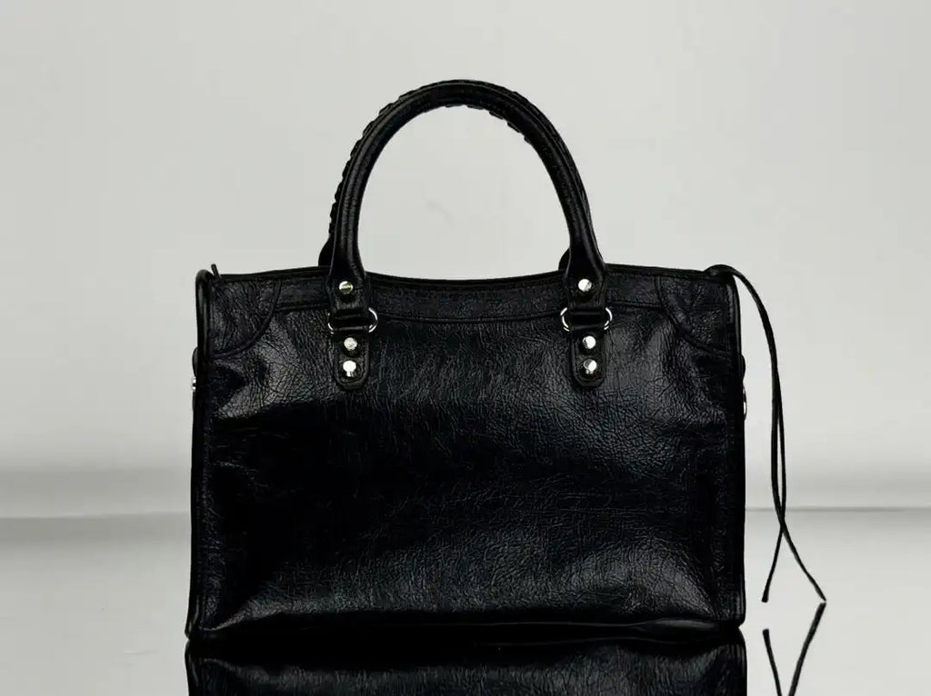 Balenciaga 8414582 Women Le City First Bag in Black Arena Storico lambskin Silver hardware
