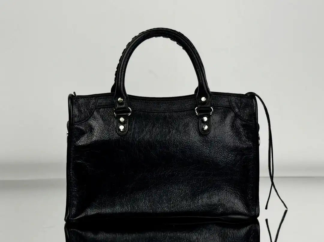 Balenciaga 8414582 Women Le City First Bag in Black Arena Storico lambskin Silver hardware