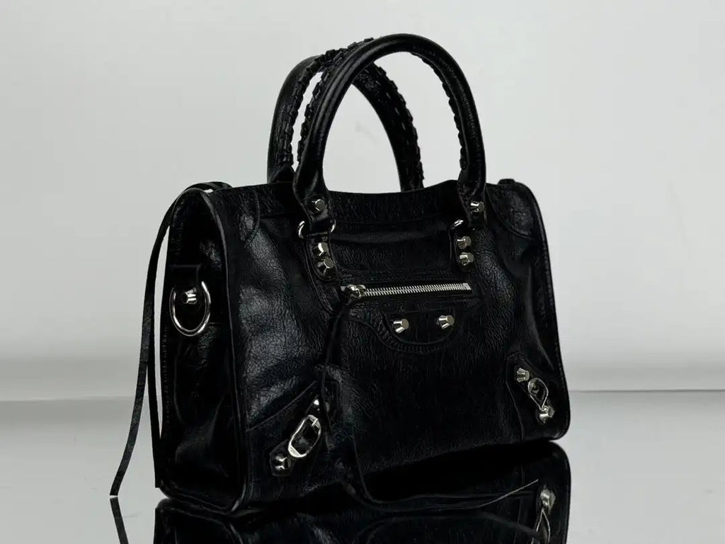 Balenciaga 8414582 Women Le City First Bag in Black Arena Storico lambskin Silver hardware