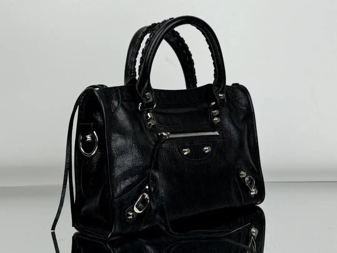 Balenciaga 8414582 Women Le City First Bag in Black Arena Storico lambskin Silver hardware